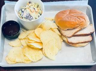 Lunch this week is Pork Loin Sandwich with Cole Slaw Chips and BBQ sauce on the